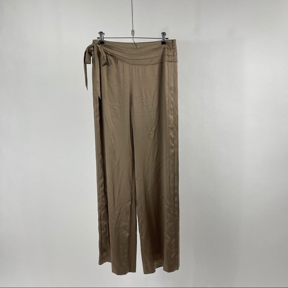 Calvin Klein Satin Gold Tuxedo Wide Leg Pants 4 - Picture 1 of 10